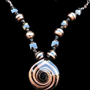 Artsy Boho Copper Colored Art Glass Necklace